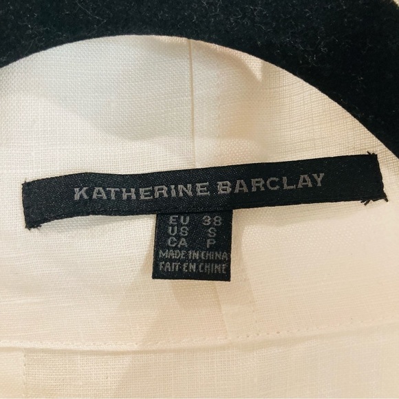 KATHERINE BARCLAY Sz S 100% Linen 3-D Flowers Shoulder Tie Zipper Closure Blouse - Picture 7 of 8